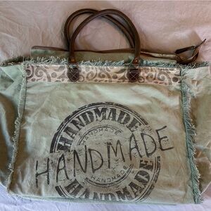 Myra Bag Handmade Green and Brown Tote
